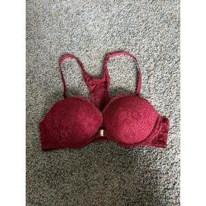 Auden Bra 32B Plunge Push up Racerback Red Front Clasp
